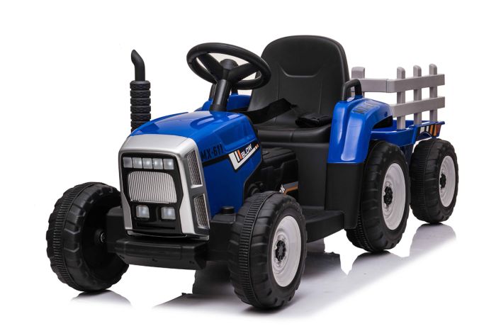 Blue R C Twin Motor Tractor Trailer 12V Kids Electric Ride On